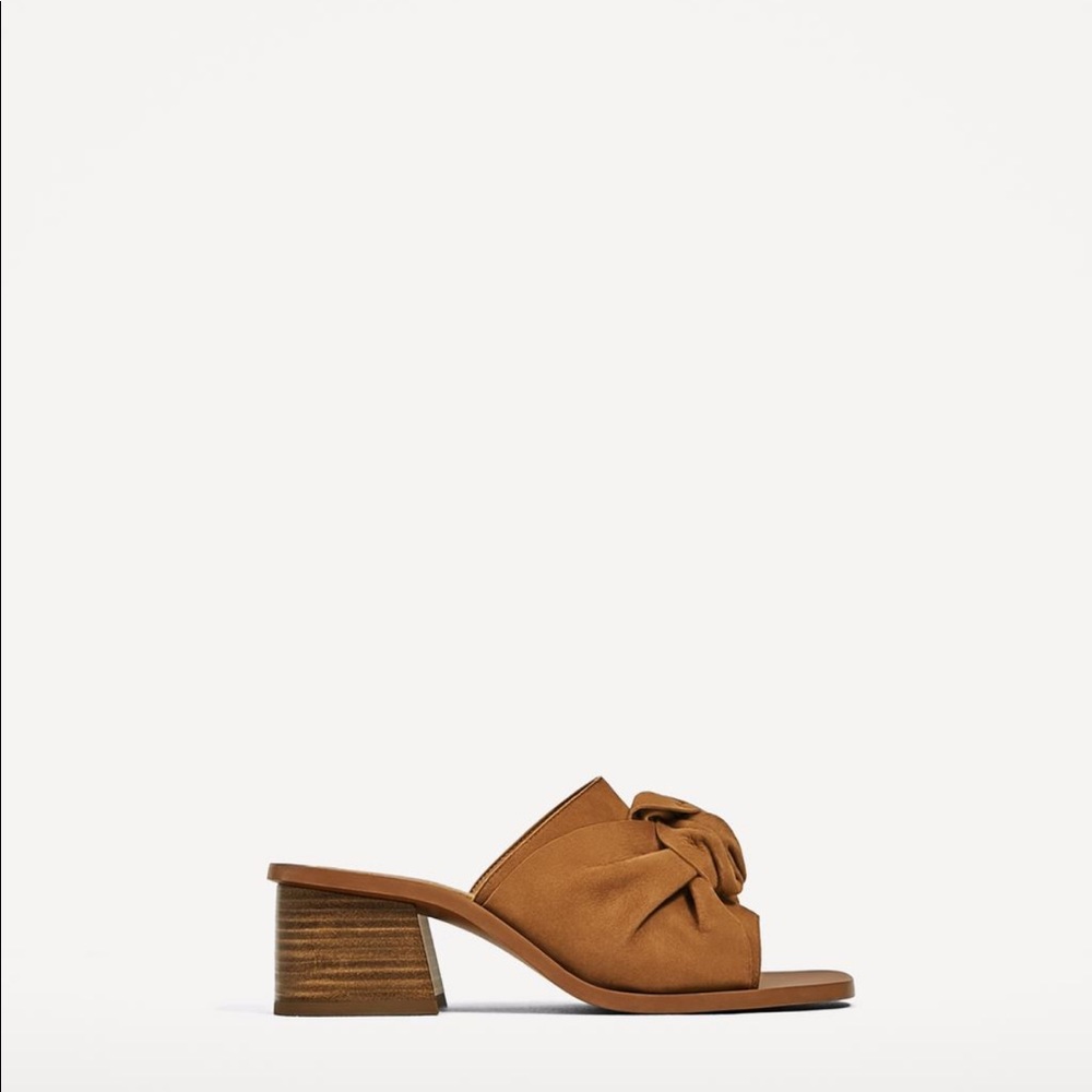 Zara knotted suede open toe block heeled mule